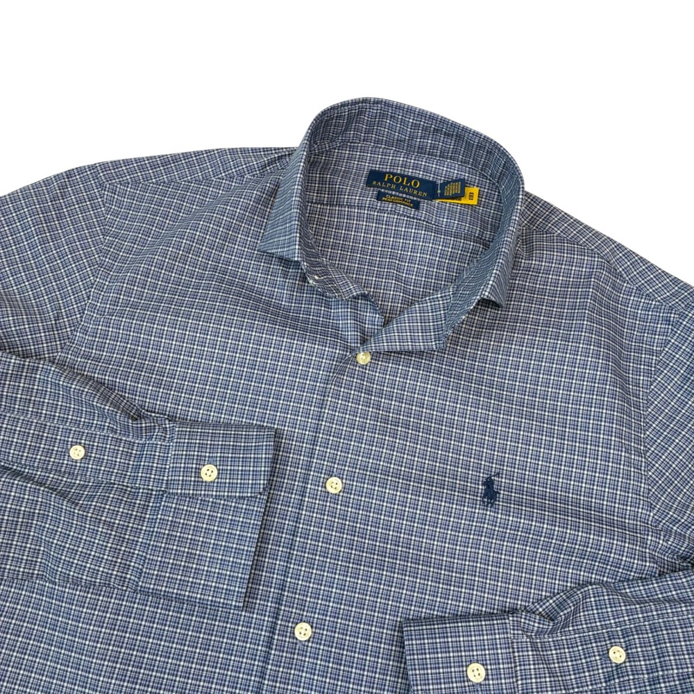 Polo Ralph Lauren Button Down Mens M Blue Plaid Classic Fit Performance Shirt